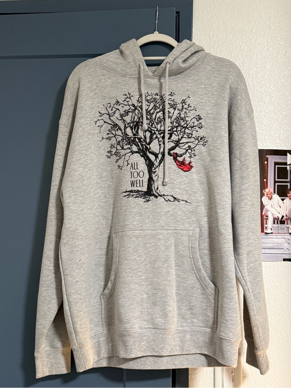 All Too Well Grey Graphic Hoodie with Red Accent